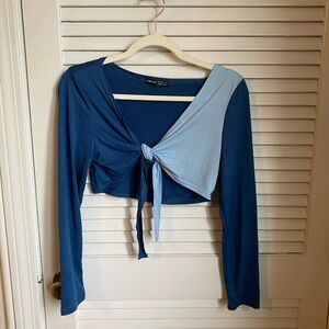 SHEIN Blue and Light Blue Tie-Front Blouse